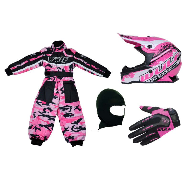 Pink Camo Kids Wulfsport Clothing Helmet Discount Bundle Deal