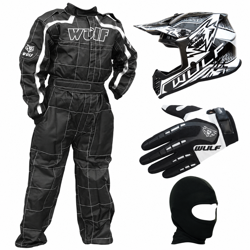 Black & White Kids Wulfsport Clothing & Helmet Discount Bundle Deal