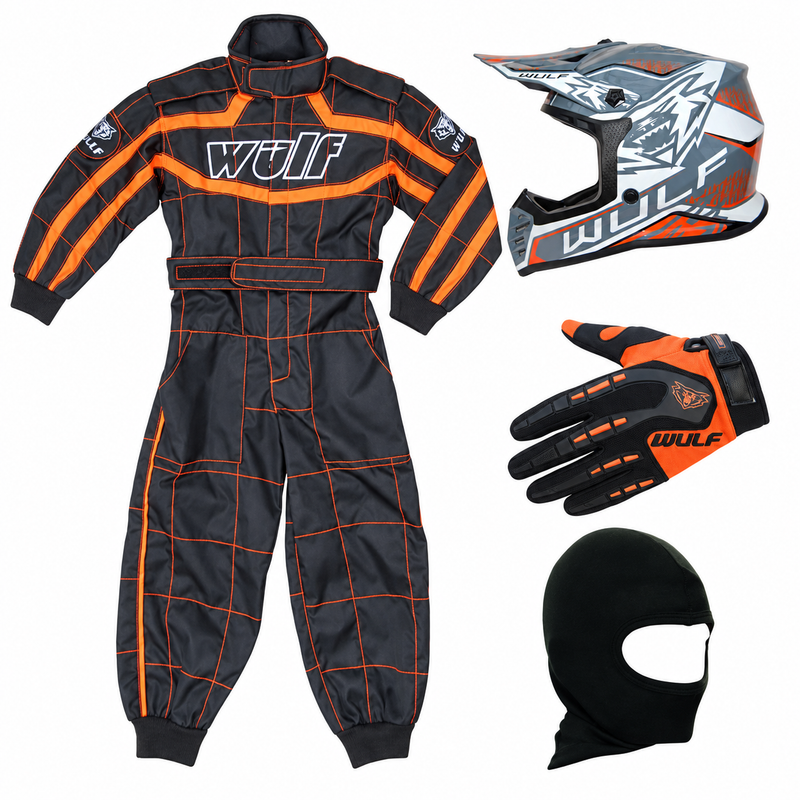 Orange Kids Wulfsport Clothing & Helmet Discount Bundle Deal