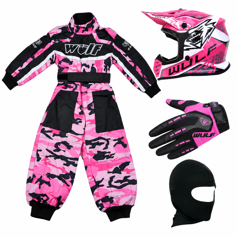 Pink Camo Kids Wulfsport Clothing & Helmet Discount Bundle Deal