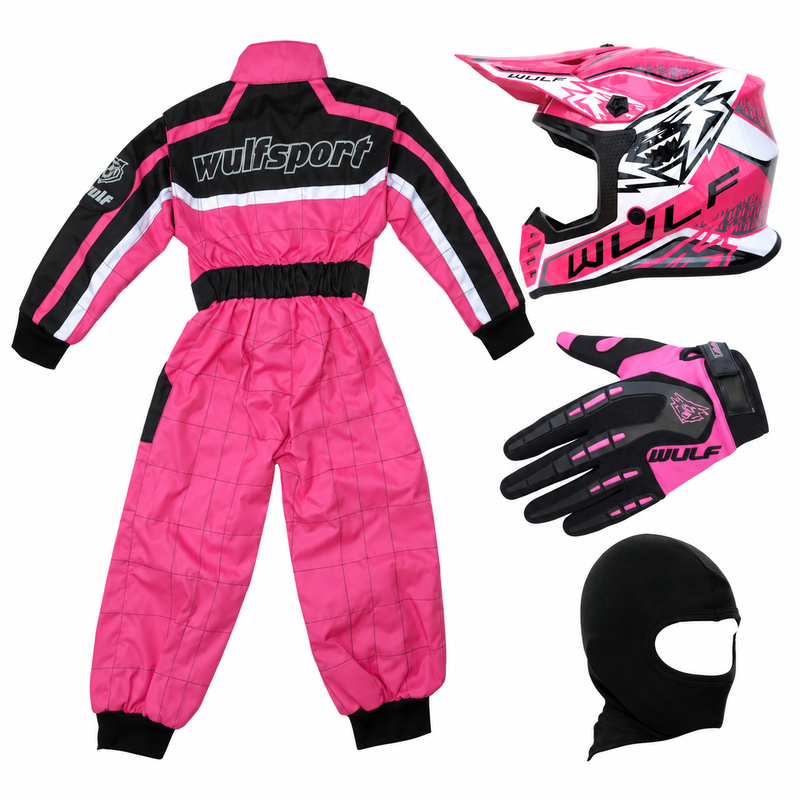 Pink Kids Wulfsport Clothing & Helmet Discount Bundle Deal
