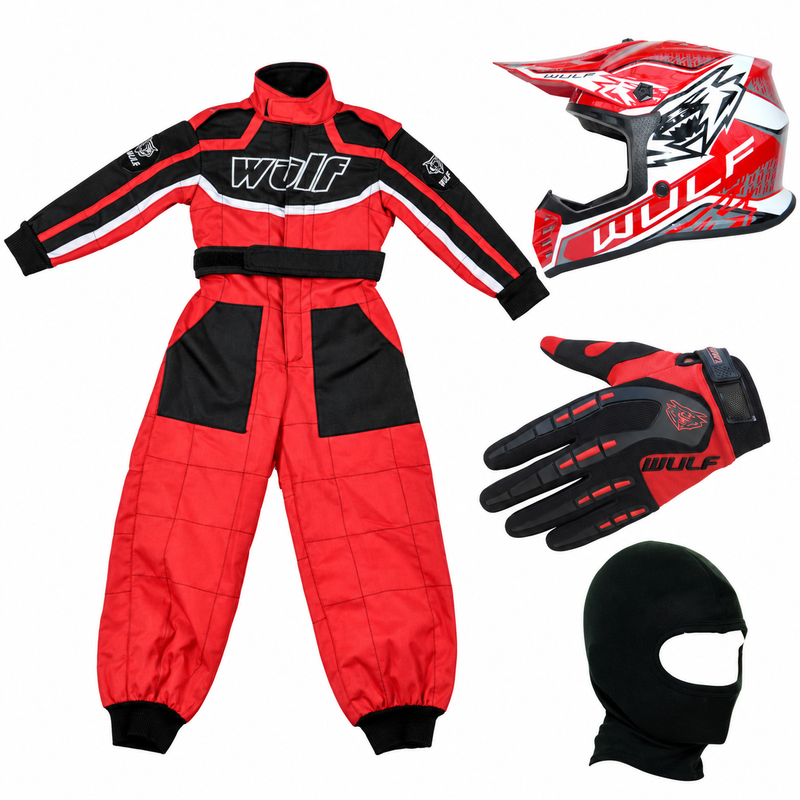 Red Kids Wulfsport Clothing & Helmet Discount Bundle Deal