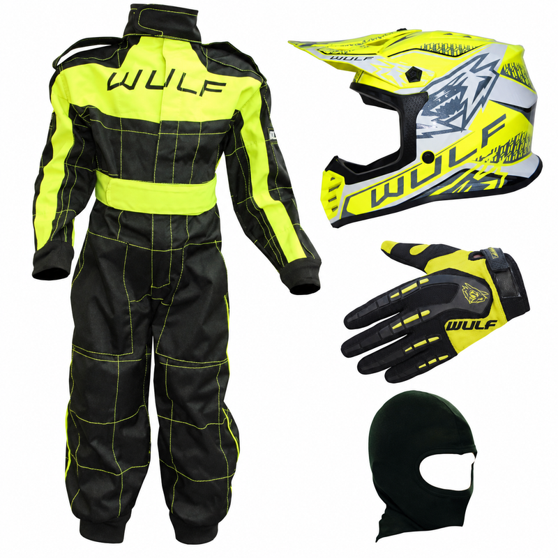 Yellow Kids Wulfsport Clothing & Helmet Discount Bundle Deal